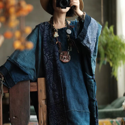 Vintage Blue Garden Patchwork Cotton Dress