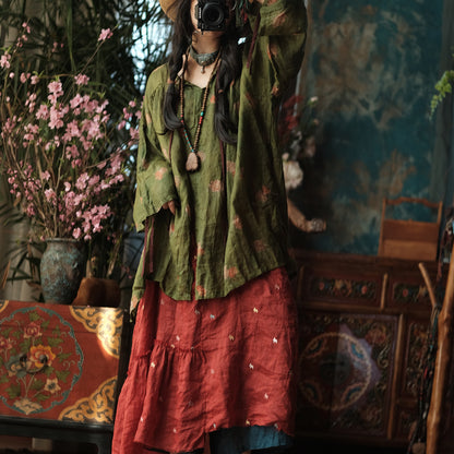 Vintage Bloom Linen Blouse
