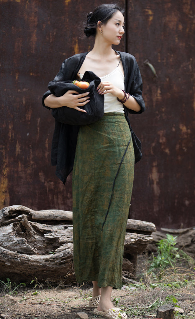 Jupe portefeuille vintage en lin