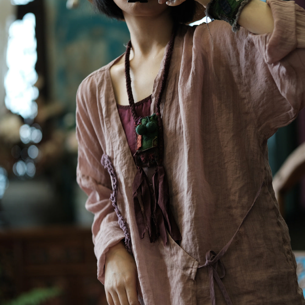 Vintage Floral Ramie Blouse — collar and neckline detail