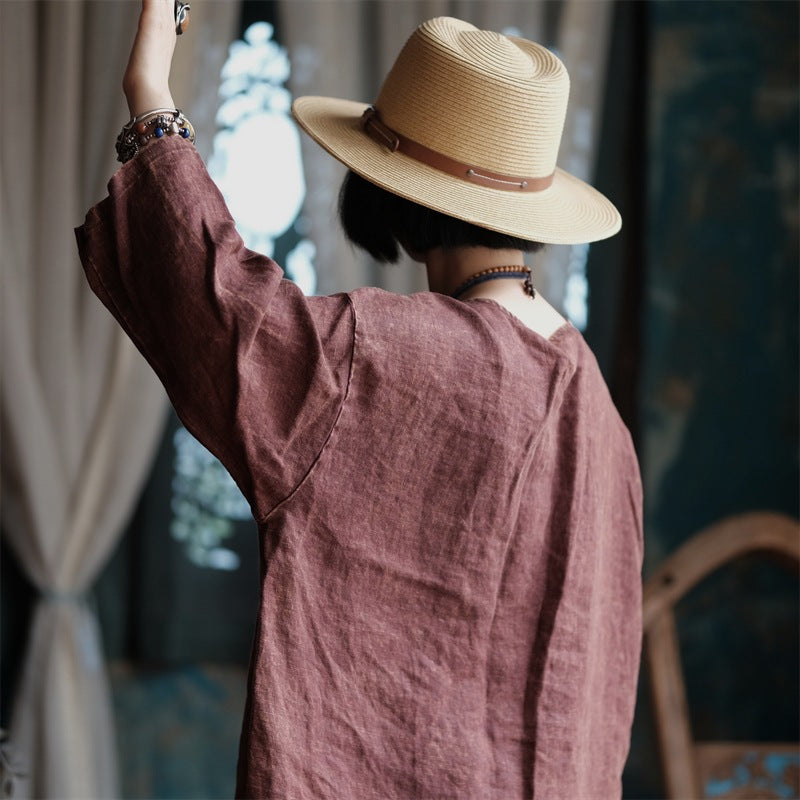 Camisa Oversize de Lino Vintage Breeze para Mujer – Ligera y Transpirable