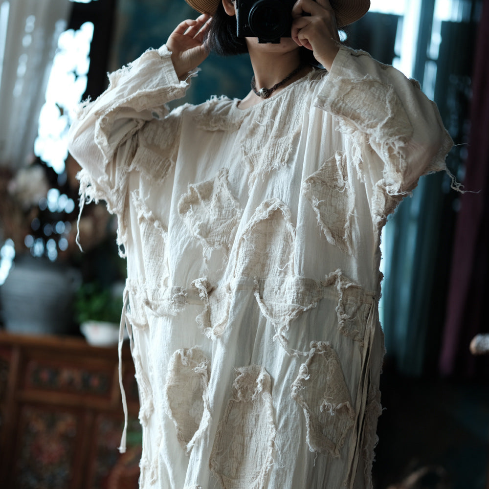 Robe tunique patchwork écrue