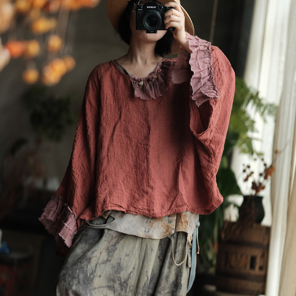 Heritage Ember Linen Patchwork Blouse