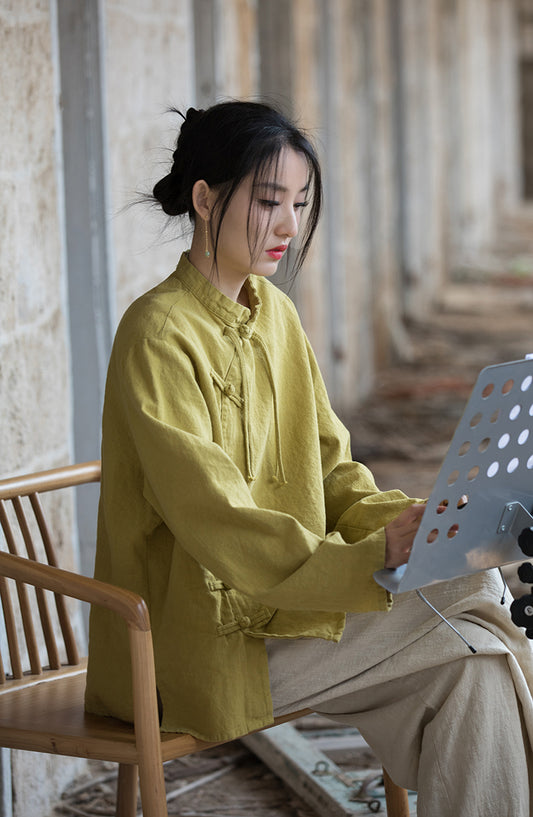 Chemisier en lin à croix de lotus