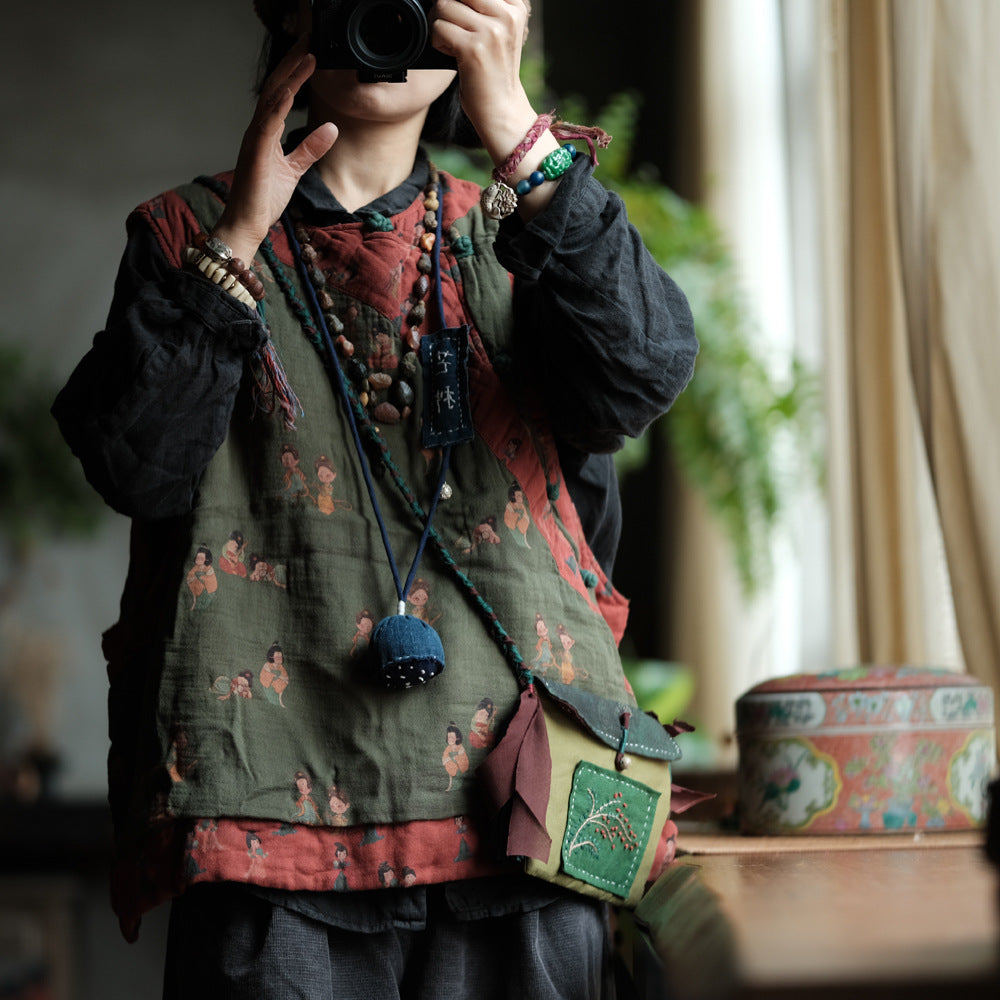 Gilet en lin à motif vintage