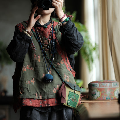 Gilet en lin à motif vintage