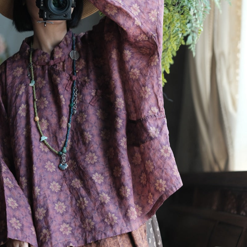 Vintage Floral Ramie Batwing Blouse