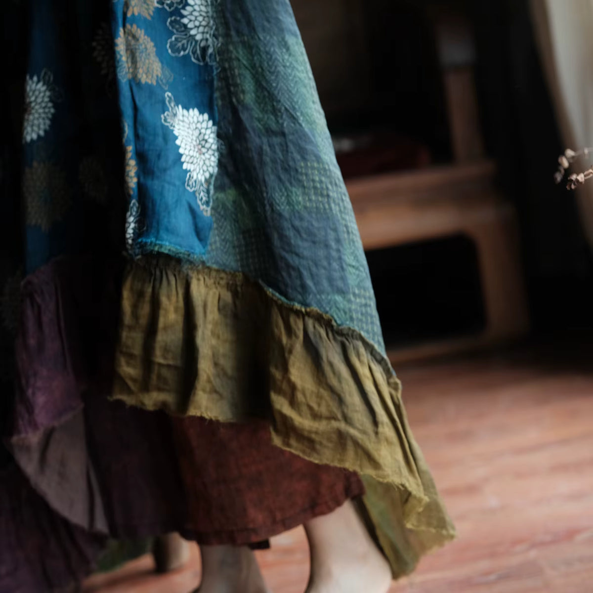 Indigo Garden Patchwork Ramie Dress