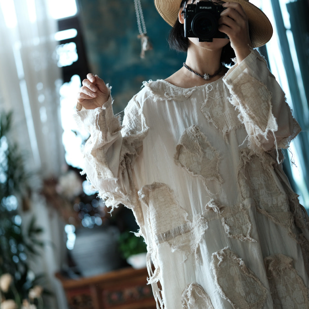 Robe tunique patchwork écrue