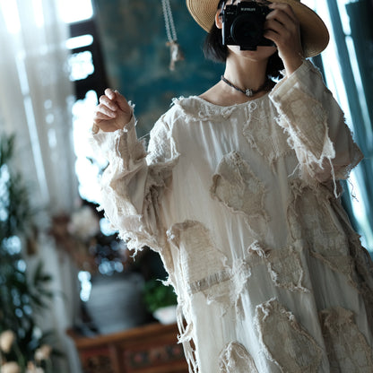 Robe tunique patchwork écrue