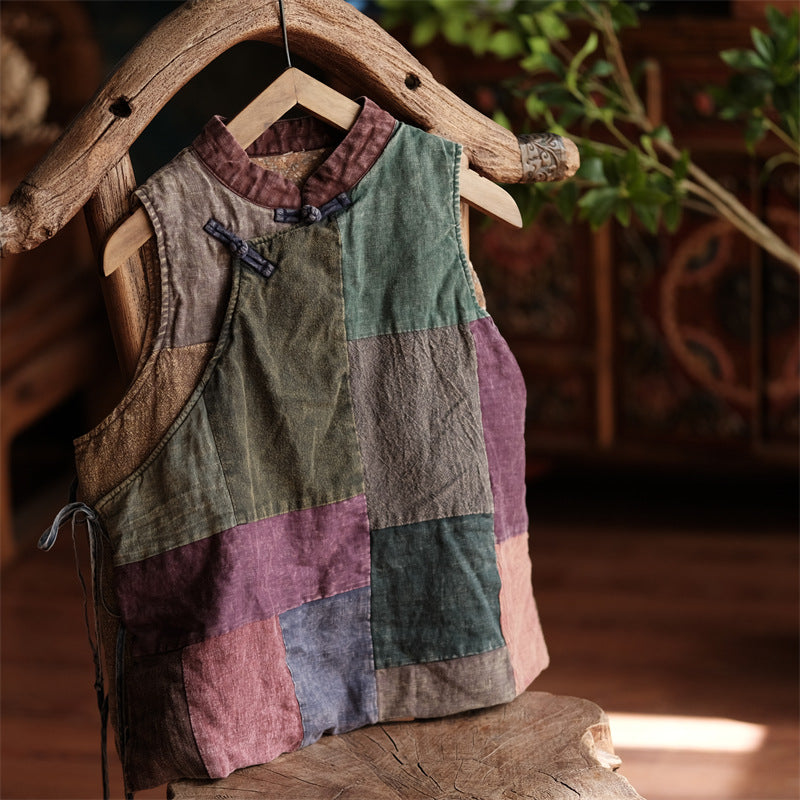 Gilet cache-cœur patchwork vintage