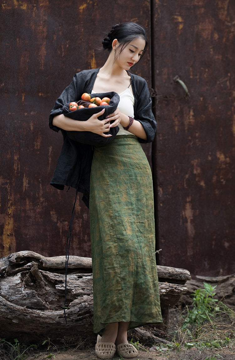 Jupe portefeuille vintage en lin