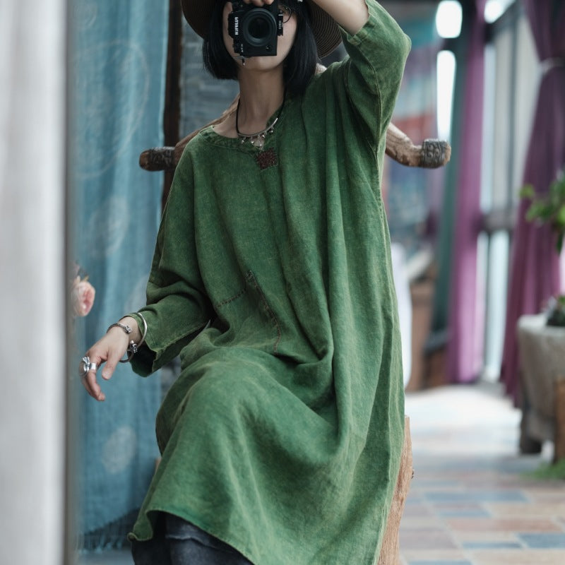 Moss Haven Snow-Washed Linen Dress