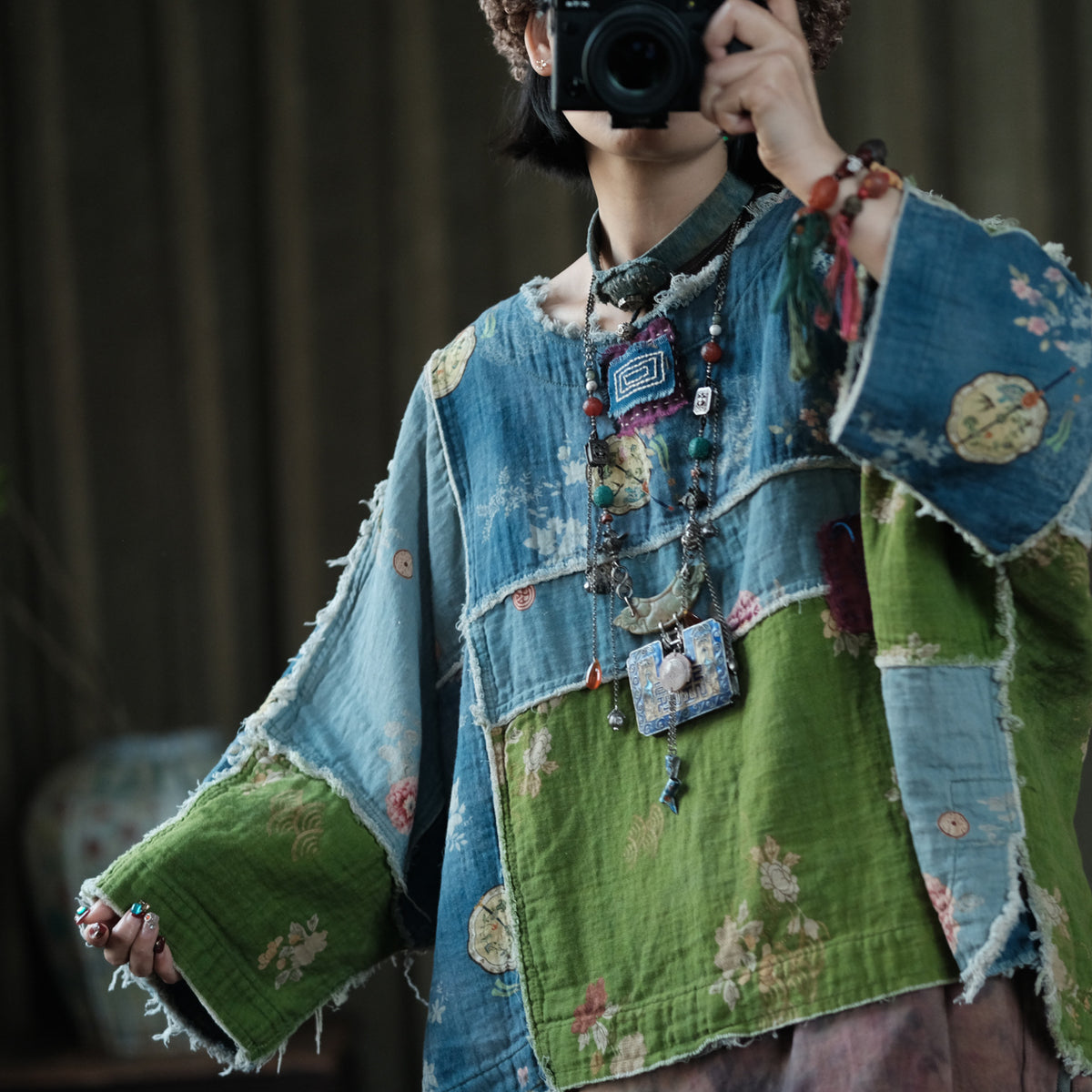Moss Tide Patchwork Cotton Top