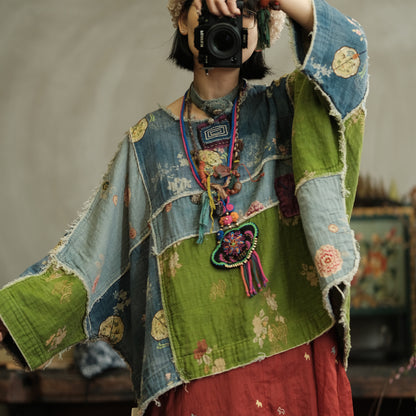 Moss Tide Patchwork Cotton Top