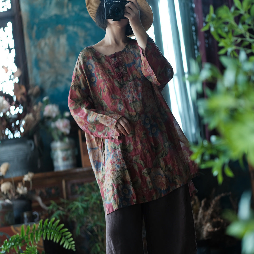 Women's Vintage Ramie Blouse | Oversized Lightweight Natural Shirt