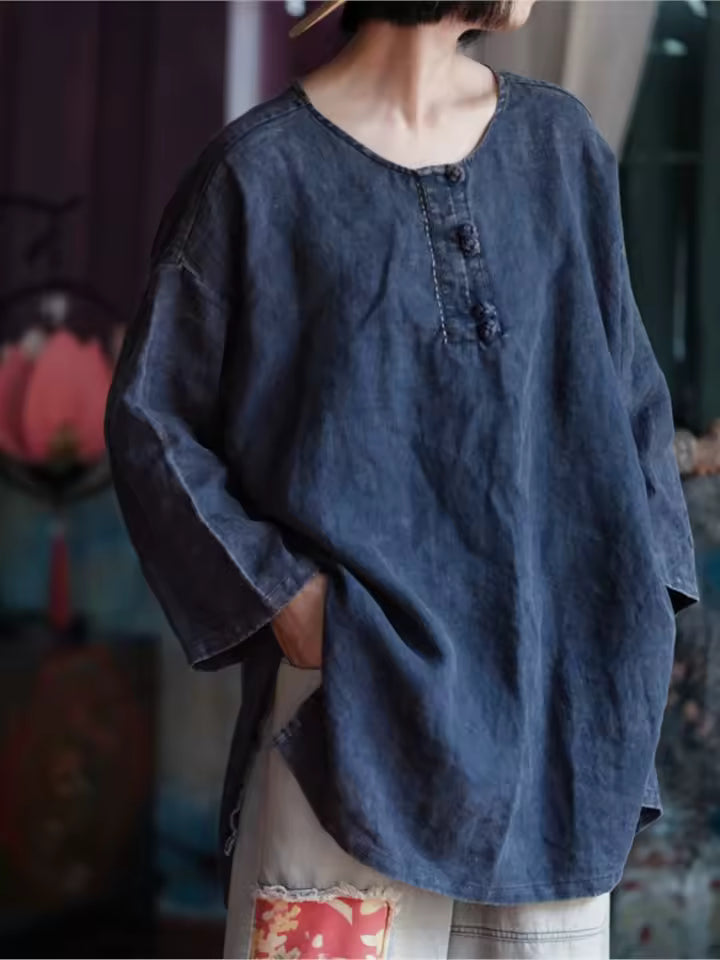 Camisa Oversize de Lino Vintage Breeze para Mujer – Ligera y Transpirable
