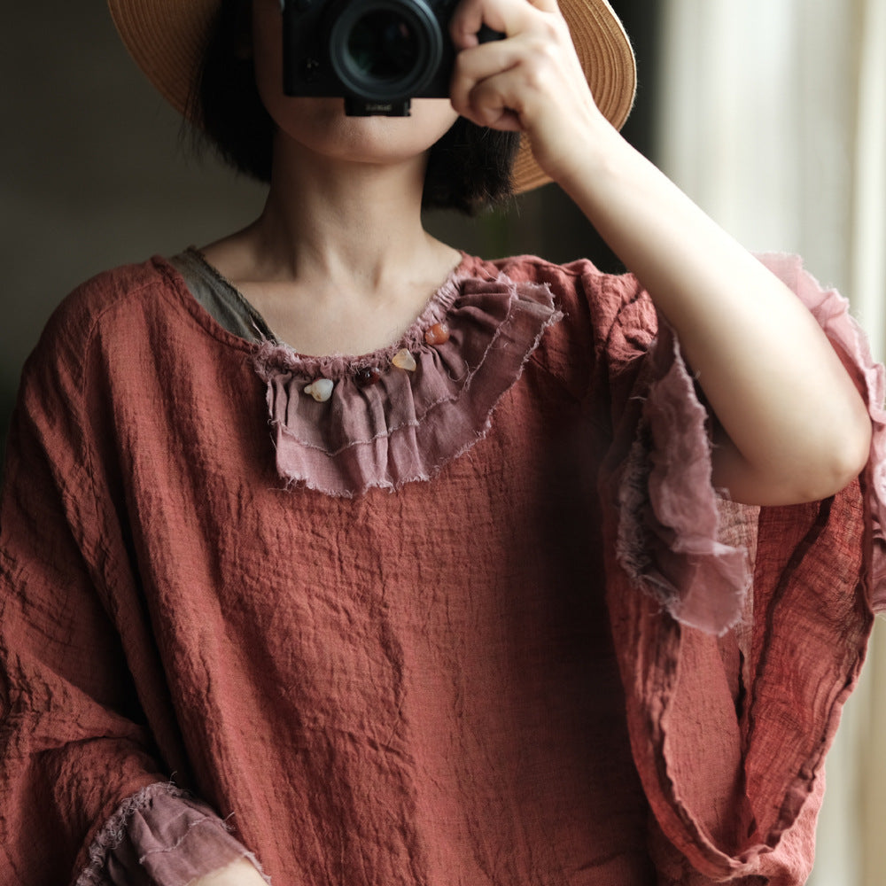 Heritage Ember Linen Patchwork Blouse