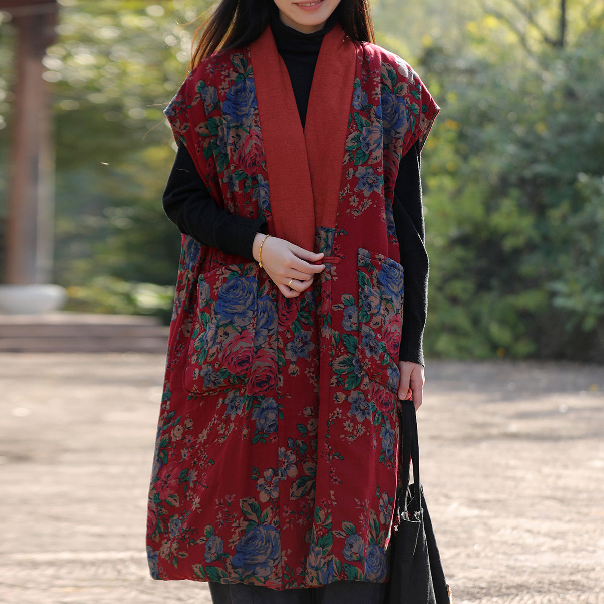 Retro Ethnic Padded Cotton Vest – Sleeveless, Silk Lined