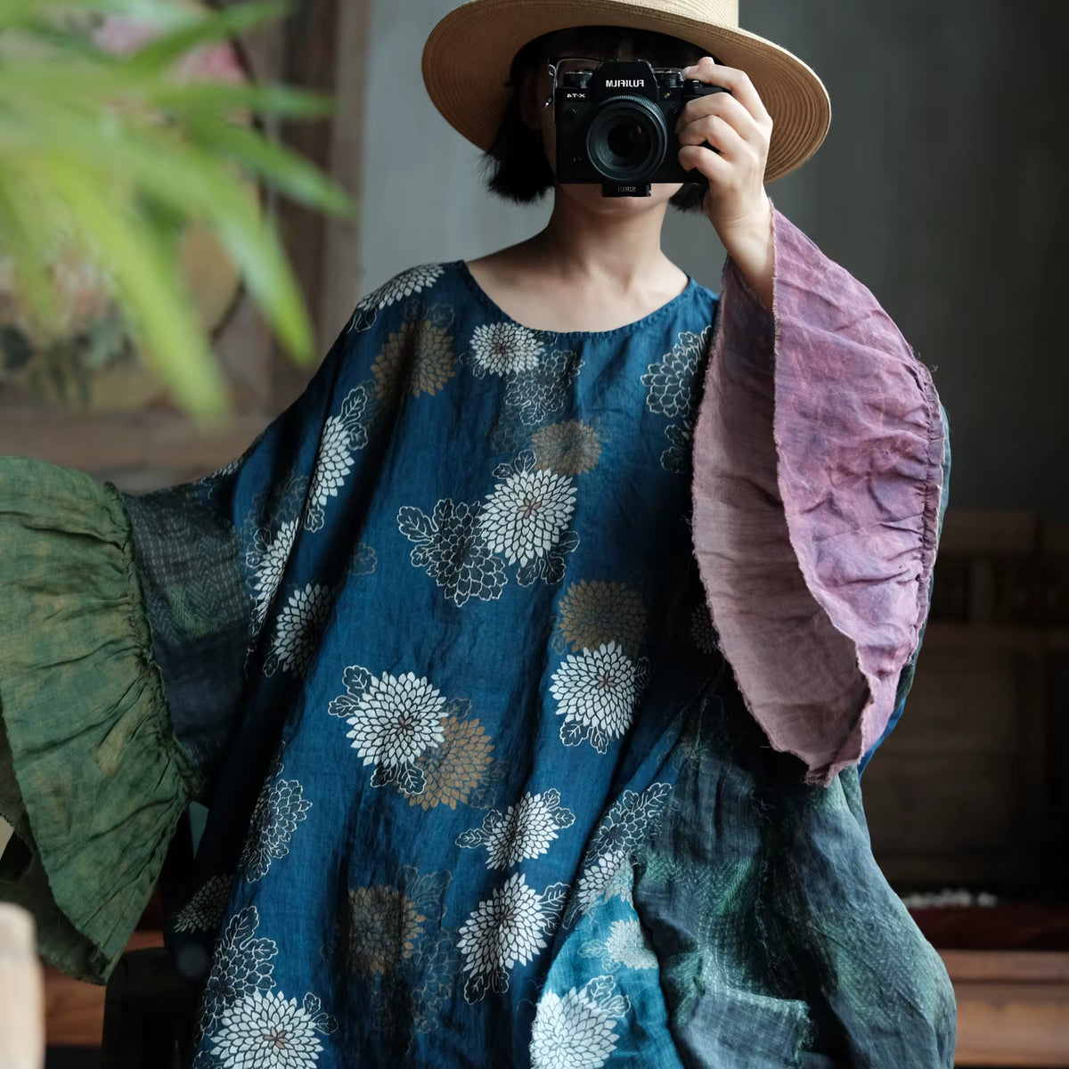 Indigo Garden Patchwork Ramie Dress