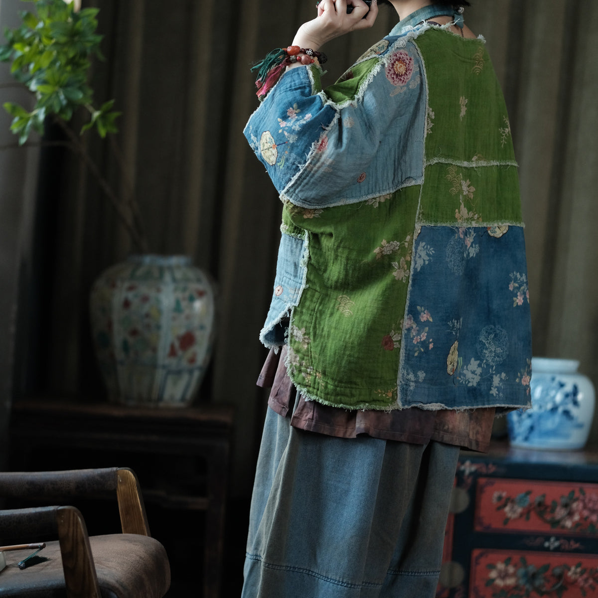 Moss Tide Patchwork Cotton Top