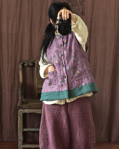 Gilet en lin patchwork à fleurs vintage