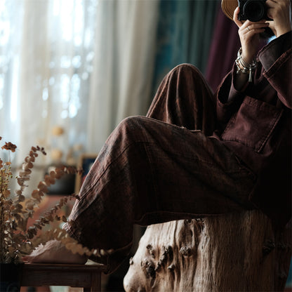 Pantalon en lin à fleurs vintage