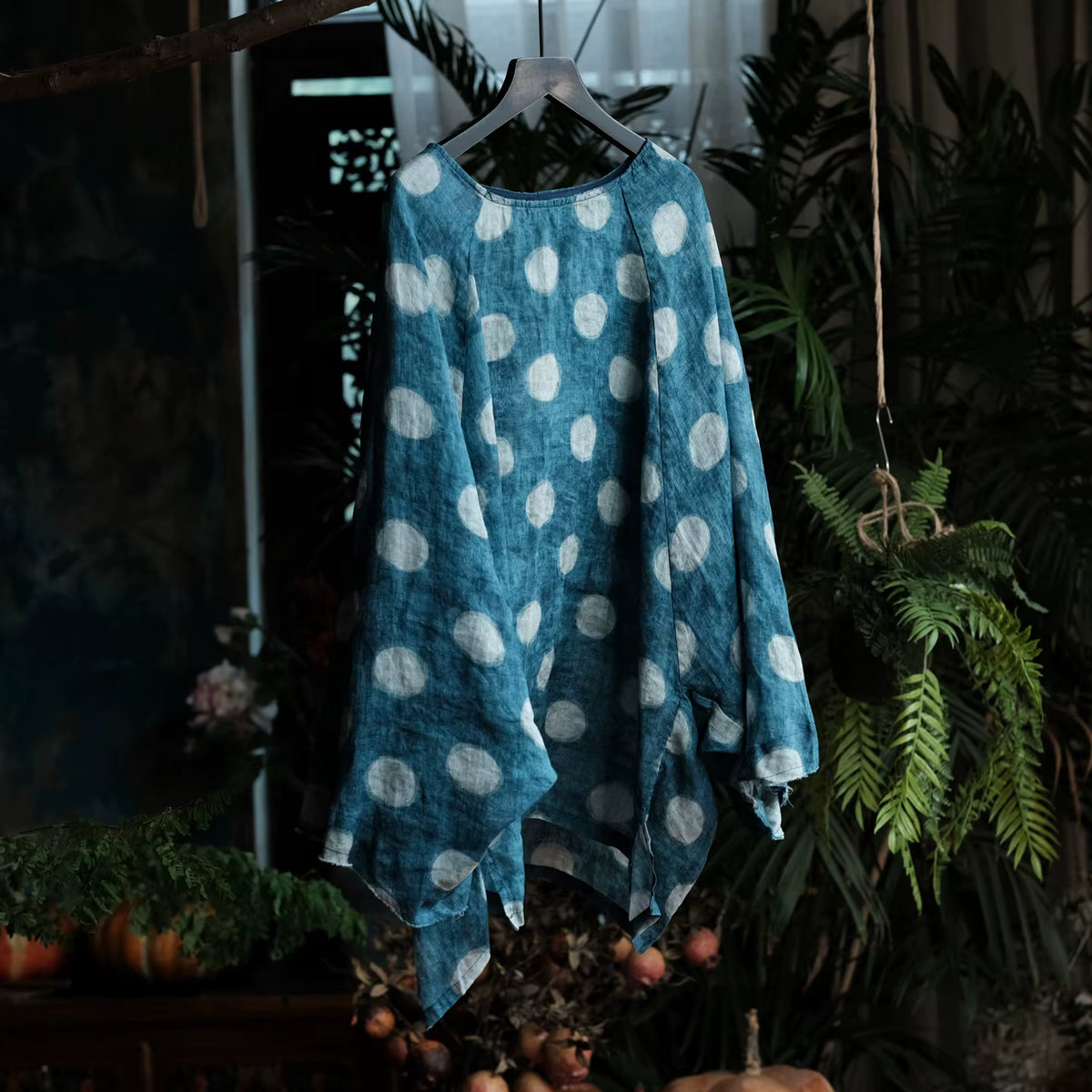 Dotted Ramie Batwing Blouse
