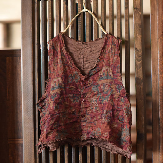 Chemisier sans manches en ramie à motifs vintage