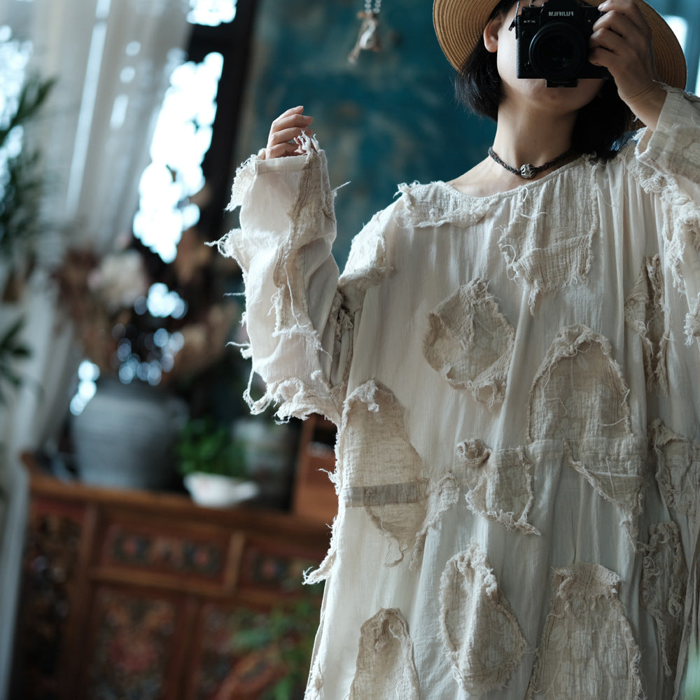 Robe tunique patchwork écrue