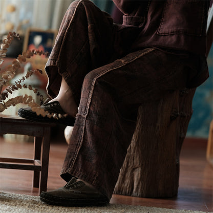 Pantalon en lin à fleurs vintage
