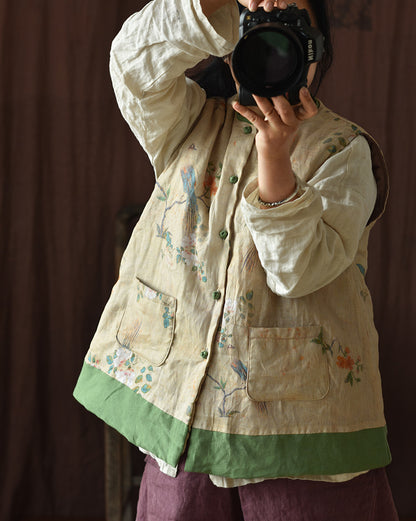 Gilet en lin patchwork à fleurs vintage