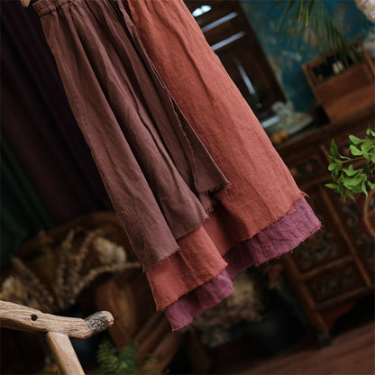 Vintage Harmony Patchwork Linen Skirt