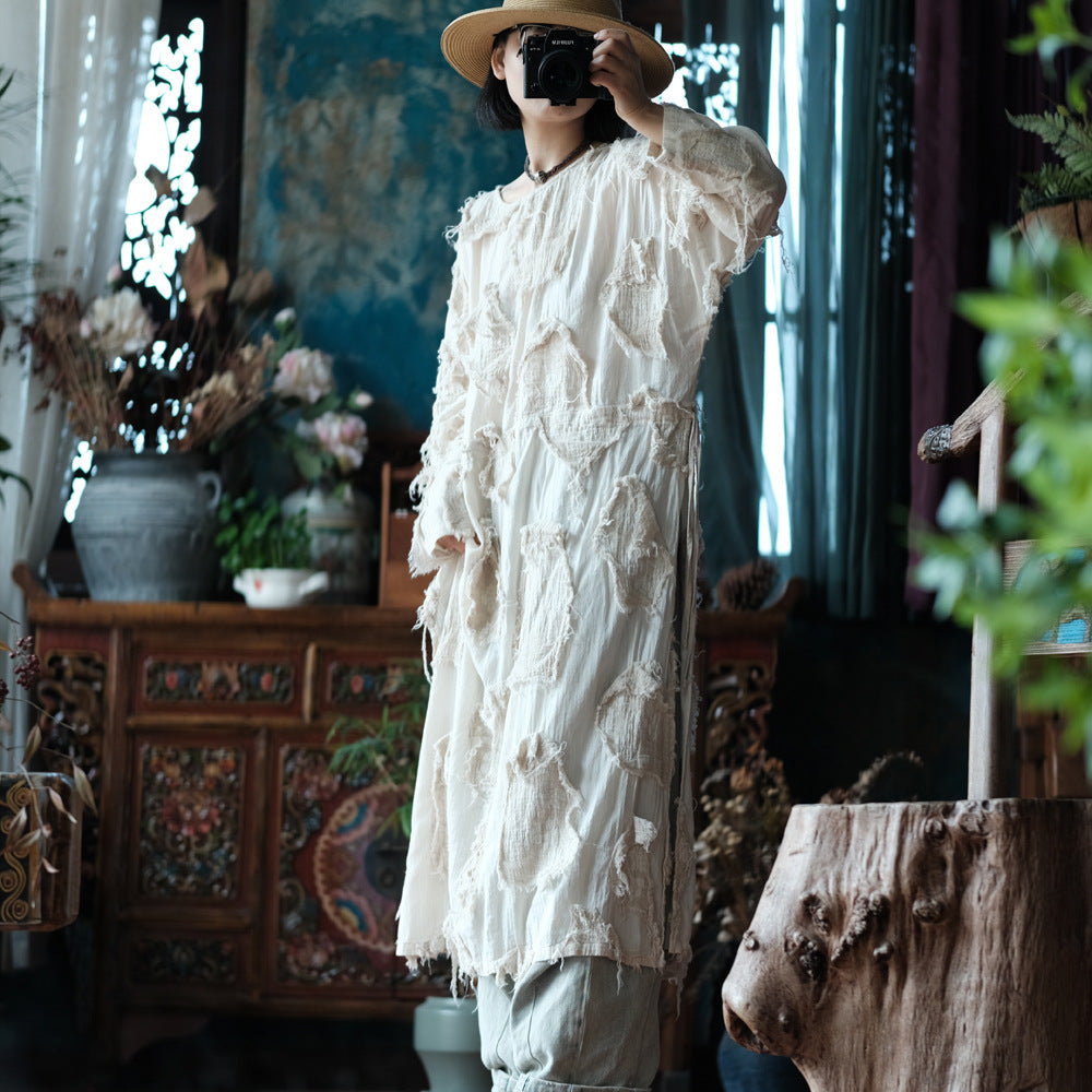 Robe tunique patchwork écrue