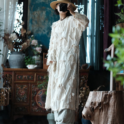 Robe tunique patchwork écrue