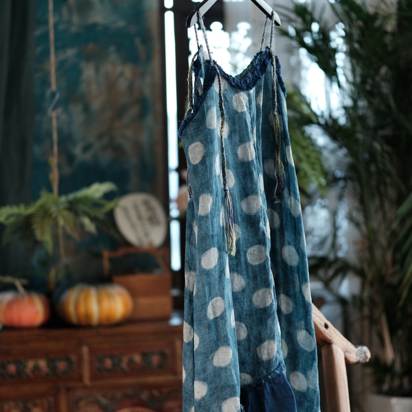 Azure Polka Linen Summe Dress