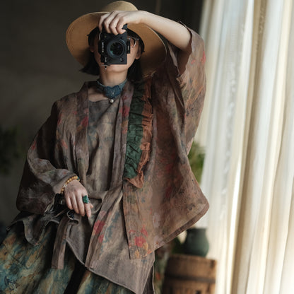 Vintage Bloom Linen Floral Kimono