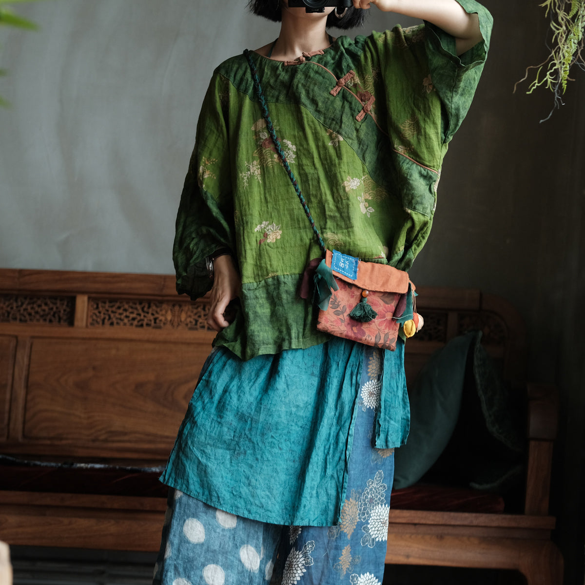 Moss Garden Patchwork Cotton Tunic