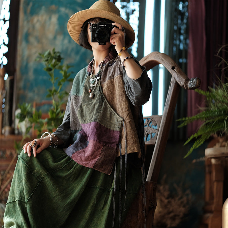 Gilet cache-cœur patchwork vintage