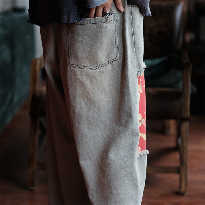 Pantalon en jean patchwork vintage Bloom