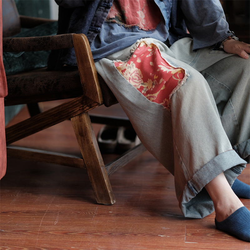 Pantalon en jean patchwork vintage Bloom