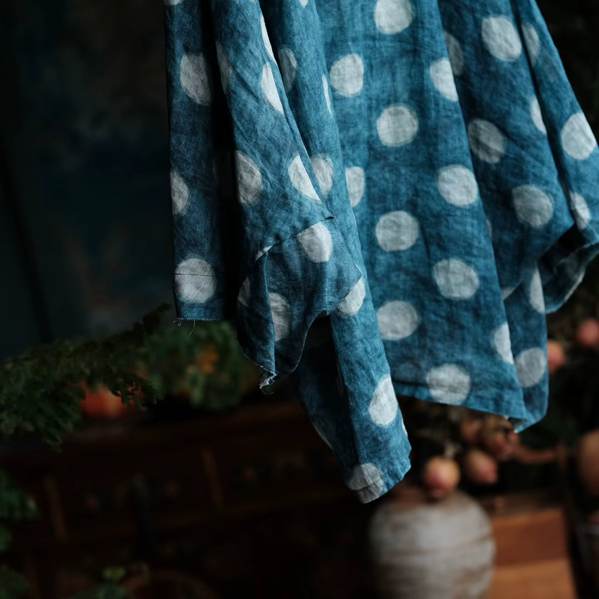 Dotted Ramie Batwing Blouse