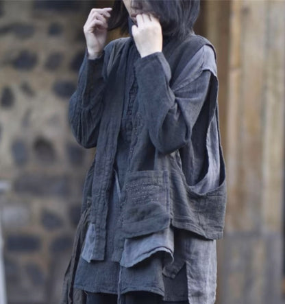 Gilet en lin à poches superposées