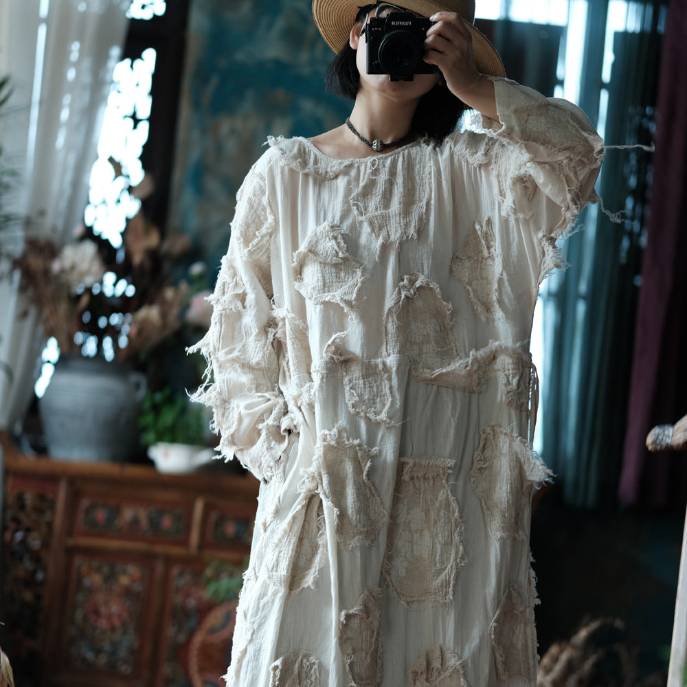 Robe tunique patchwork écrue