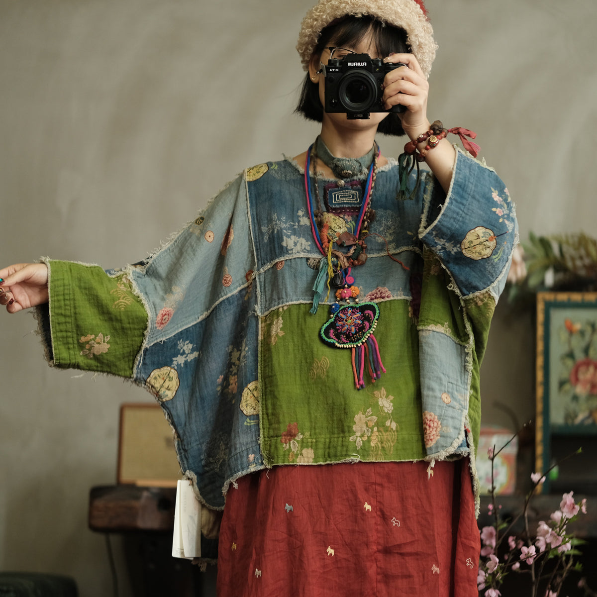 Moss Tide Patchwork Cotton Top