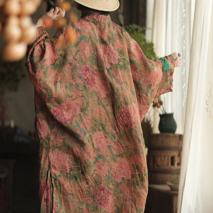 Vintage Floral Ramie Long Kimono