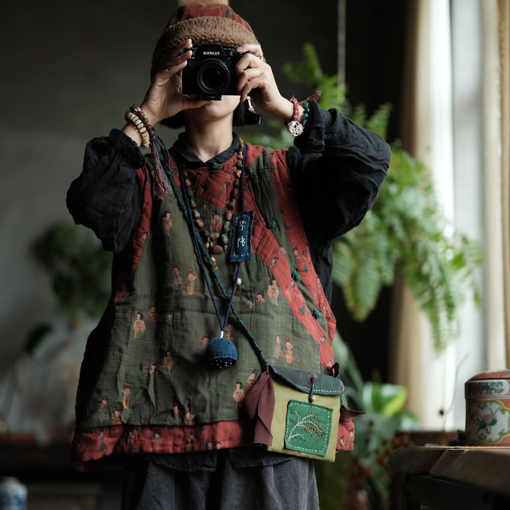 Gilet en lin à motif vintage