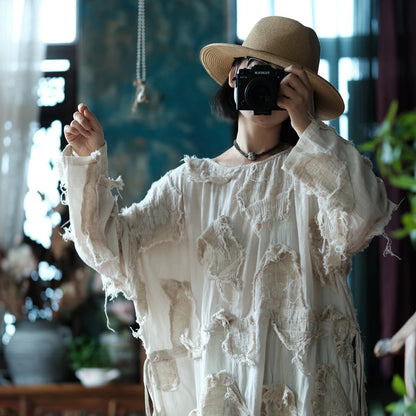 Robe tunique patchwork écrue
