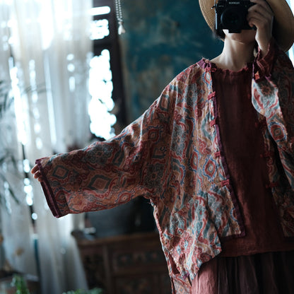 Veste vintage en lin à motifs ethniques