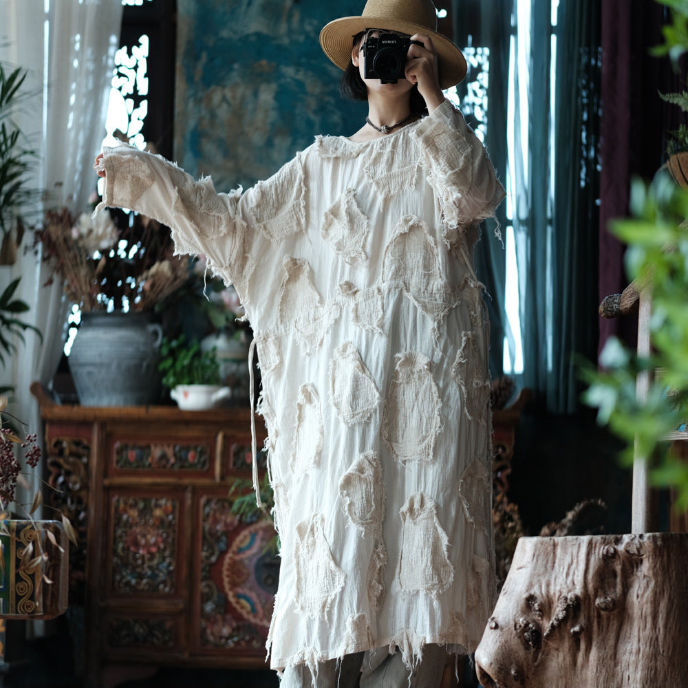 Robe tunique patchwork écrue